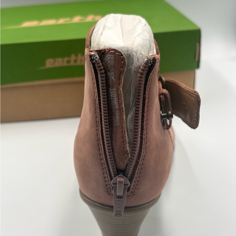 Earth Keri Dusty Rose Soft Buck Peep Toe Perforated Booties Womens 7 Wide - Picture 6 of 9